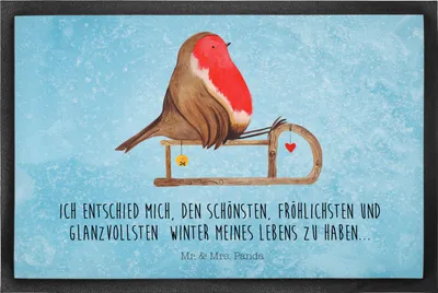 Produktbild von Mr. & Mrs. Panda Schmutzmatte Rotkehlchen Schlitten 50 x 75 cm - Eisblau - Geschenk, fußmatte, Fussmatte, Fußabtreter, Schuhabstreifer, Weihnachten, Schmutzfangteppich