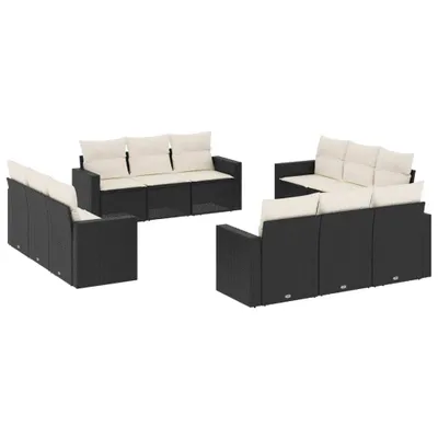 Produktbild von vidaXL 12-tlg. Garten-Sofagarnitur mit Kissen Schwarz Poly Rattan