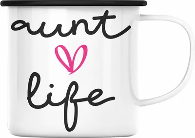 Produktbild von Trendation - Aunt Life Tante Emaille Tasse Geschenk für Beste Tante Emaille Emaille Tasse Geschenkidee Tante Geburtstag Lustig (Schwarz)