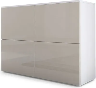 Produktbild von Vladon Sideboard Rova,  Germany, Kommode mit 4 Türen, Weiß matt/Sandgrau Hochglanz (92 x 72 x 35 cm)