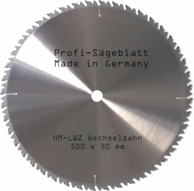 Produktbild von HM Sägeblatt 500 x 30 mm Z= 44 LWZ Hartmetall Präzision Kreissägeblatt W mit Spanabweiser für Naturholz Brennholz Hartholz zum Sägen mit Wippsäge Tischkreissäge Kreissäge Kappsäge Brennholzsäge