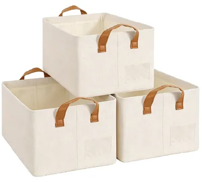 Imagen del producto de Conjunto de cajas de almacenamiento, 3 cajas de tela plegables con estructura de metal, 47 x 28 x 20 cm, para el dormitorio