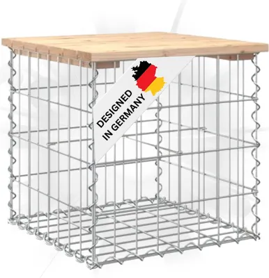 Produktbild von DELUKE® Gartenbank Gabionen BIKS aus Stahl | 43x44x42cm Kiefernholz Natur | Gabionenbank Gartentisch aus Gabionen Steinkorb Gabionengitter Ziergabione Drahtkorb befüllbar