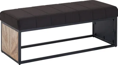 Sitzbank Polsterbank 105x40x40cm mit schwarzem Stoffbezug, Metallgestell und Holzpaneel an der Seite in Gesamtansicht.