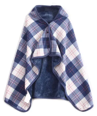 Immagine prodotto di Poncho in pile da donna, colore blu e bianco