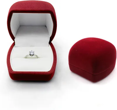 Imagen del producto de Caja de anillos de terciopelo, de forma elíptica, color rojo, para anillos de compromiso y de boda, ideal para guardar joyas