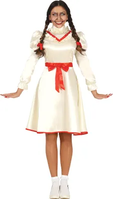 Produktbild von Halloween Puppe Grusel Kostüm Kleid Puppenspiel Horror Schreck Puppen Haarrot Gruseln Ausstattung Krusel Mystik Nacht Kleidung Schock Kreativ Kleidungsstück Stimmung Detailverliebt Faszination Erschrecken Nervenflattern Rollenspiel Theater, Größe: 38 - 40 (M) Farbe: Beige