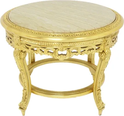 Produktbild von Großer Casa Padrino Barock Beistelltisch mit Marmorplatte Gold / Creme Ø 70 x H. 45 cm - Runder Antik Stil Tisch - Barock Wohnzimmer Möbel