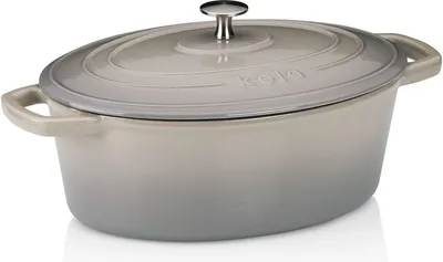 Zdjęcie produktu dla Rondel, 4,0 l, z pokrywką, żeliwny, owalny, jasnoszary, 29 x 23 cm, bez PFAS/PTFE - Kela | Calido