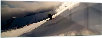 Produktbild von Bilder auf glas - Berge Ski Winter - 160x50cm - Glasbilder - Wandbilder - Kunstdruck - zum Aufhängen bereit - Wanddekoration aus Glas - Glas Bilder - Wandbild auf Glas - Einteilig - GAB160x50-0511