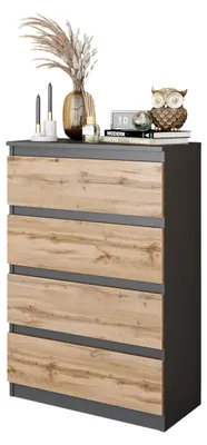 Produktbild von Kommode Anthrazit Grau / Wotan Eiche mit 4 Schubladen – Kleine Kommode für Schlafzimmer & Wohnzimmer – Modernes Sideboard – GABRIEL