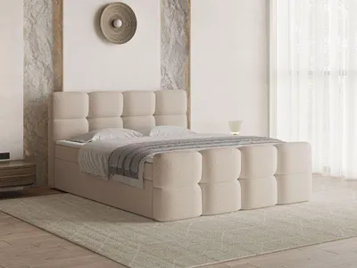 Produktbild von GrainGold Boxspringbett Rivon 180x200 cm - Bett 180x200, Boxspringbett mit Bettkasten und Lattenrost - Beige (Lambi 05)
