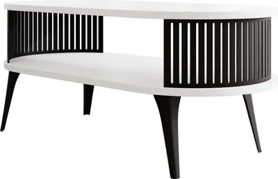 Produktbild von MIRJAN24 Couchtisch Roenni Oval, Wohnzimmer Kaffeetisch, Beine und Seiten aus Stahl (Farbe: Schwarz / Arktisches Weiß)