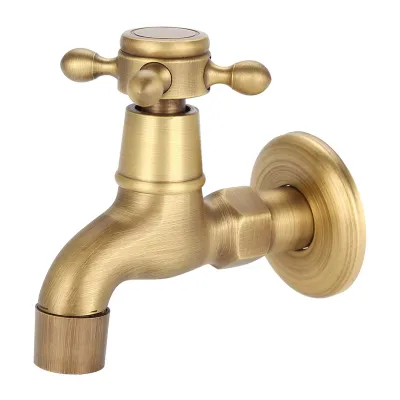 Immagine prodotto di Rubinetto vintage a parete in ottone massiccio, rubinetto singolo dell'acqua fredda per lavello della cucina, vasca per mop (corto)