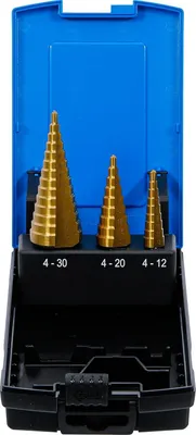 Produktbild von Stufenbohrer-Set | titannitriert | Durchmesser 4-30 mm | 3-teilig | HSS-Stahl