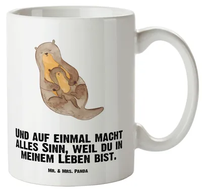 Produktbild von Mr. & Mrs. Panda jumbotasse Otter Kind - Weiß - Geschenk, Mama, Pott, weisse tasse, Große, mit henkel, Geburt, Mutter, Baby, Familie, Keramiktasse