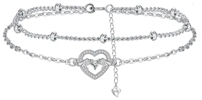 Imagen del producto de Cadena para tobillo de plata de ley 925 para mujer, con doble cadena, ajustable, ideal para uso diario