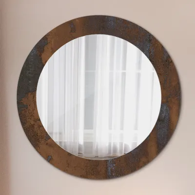 Produktbild von Spiegel Rund mit Aufdruck - Wandspiegel Design Wandmontage – Badspiegel - Metallisch Rustikal - Runder: Ø60 cm