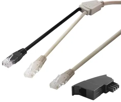 Image de Goobay 95286 Adaptateur TAE, 2x RJ45 mâle, noir-gris, 3 m - 2x RJ45 mâle > RJ45 mâle (8P8C) + TAE-F mâle