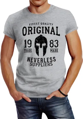 Produktbild von Herren T-Shirt Original Gladiator Sparta Helm Athletic Vintage Slim Fit Neverless® grau 4XL