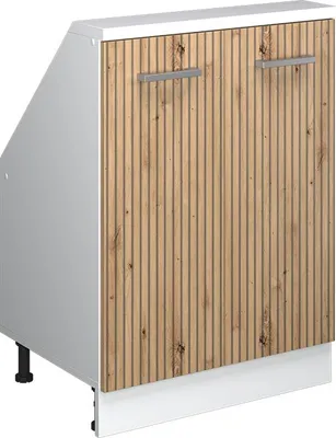 A product shot of a cabinet with wooden doors and white sides, presented on a white background.