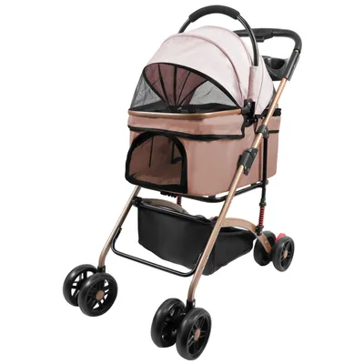 Produktbild von Hundewagen Hundebuggy klappbar für Hunde & Katzen bis 20 kg mit Aufbewahrungskorb Buggy ,Khaki