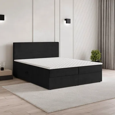 Produktbild von Masseno Boxspringbett NIRA 140x200 cm Komplett-Set mit Bonell Matratze und Topper, Polsterbett mit Bettkästen -Schwarz, ROMA 27