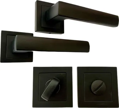 Produktbild von Türgriffset in Mattschwarz für Innentüren von Toiletten mit KANT-Rosetten