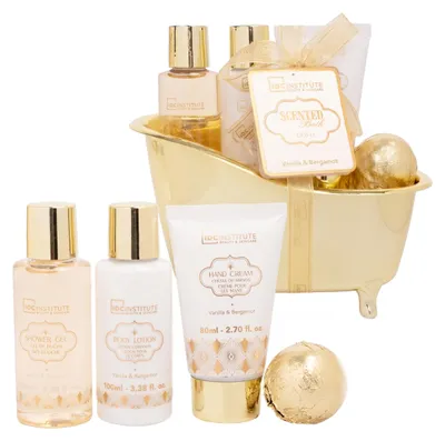 Obrázok produktu pre IDC Institute - Darčeková Sada Gold 4-dielna - Vanilka a Bergamot - Sada do Kúpeľa Mini Vaňa