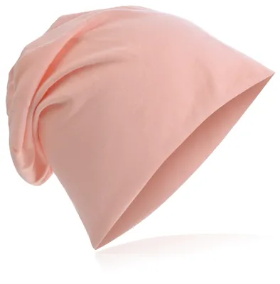 Produktbild von Beanie Mütze aus 100% Viskose in Lachs, Maße: 27cm Breite, 29cm Länge
