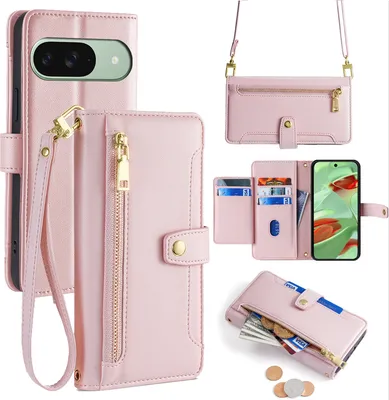 Produktbild von Handykette für Google Pixel 9 Pro – Kunstleder Umhängetasche mit Band in Rosa