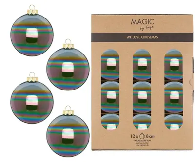 Produktbild von Inge‘s Christmas Decor 14407 P812, Kugel-Weihnachtsschmuck, Glas, Grün, 8 cm, 12 Stück(e), Box