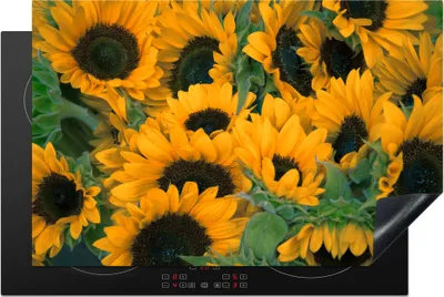 Produktbild von KitchenYeah© Herdabdeckplatte Blumen - Sonnenblume - Makro , 80x52cm, Küche Deko, Glaskeramikkochfeld Herdabdeckung, Abdeckplatte fùr Kochfeld