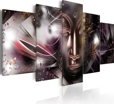 Produktbild von Leinwandbilder Buddha 200x100 cm Vlies Leinwandbild 5 tlg Kunstdruck modern Wandbilder XXL Wanddekoration Design Wand Bild - Gesischt Ornament Blätter Abstrakt 020113-285