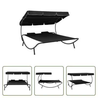 Image de The Living Store Bain de soleil de jardin avec toit solaire et coussin Noir