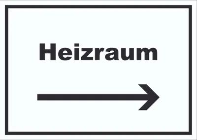 Produktbild von Heizraum Schild mit Text und Richtungspfeil rechts Heizung Wärme waagerecht A5 (148x210mm)