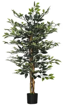 Obrázok produktu pre Umelo vyzerajúca ficus – dekoratívny strom v kvetináči – výška 130 cm – 702 listov – 3 vetvy – kvetináč priemer 15 x 12,5 cm – určené do interiéru – armádovo zelená
