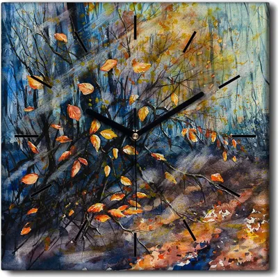 Produktbild von Coloray Uhr auf Leinwand 30x30 cm Wand Uhr Dekoration Wohnzimmer Segeltuch schwarze Hände -Natur Aquarelle Wald