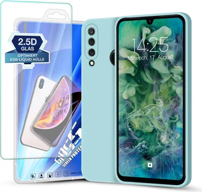 Produktbild von Hülle für Huawei P30 Lite mit 9H Displayglas Displayschutz Plus Case Cover Bumper Silikon Softgrip Schutzhülle Farbe: Hellblau