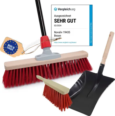 Immagine prodotto di Scopa stradale Novaliv con manico 40 cm Setole Elaston incl. set di scopa zincato con labbro in gomma composto da paletta e spazzola a mano Scopa ideale per il giardino Scopa per il patio Scopa per il cortile Scopa per la stalla Scopa per esterni