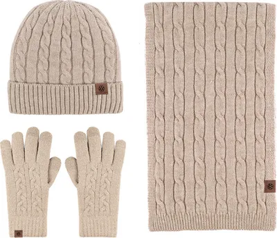 Produktbild von （Braun） Winterwarme Sets Strickschal Strickschal Mütze Handschuhe