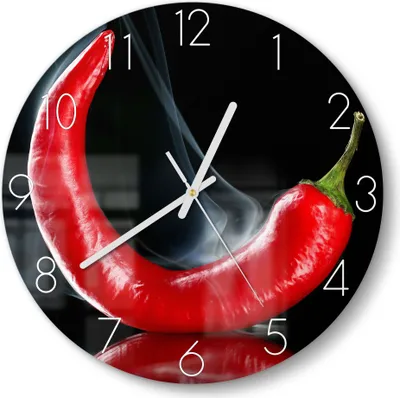 Produktbild von DEQORI Glasuhr Ø30 cm Zahlen 'Feurige Chilischote' Wanduhr Glas Uhr Design leise
