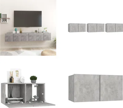 Produktbild von vidaXL TV Hängeschränke 3 Stk. Betongrau 60x30x30 cm - TV Schrank - TV Schränke - Fernsehmöbel - TV Möbel