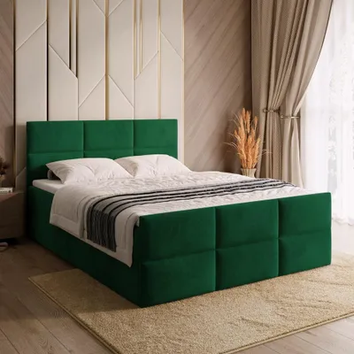 Produktbild von BroMARKT Boxspringbett BOSTON DUO mit 2 Bettkasten, Bonell-matratze, Polsterbett, Bett (Grün, Kronos 19, 140x200 cm)