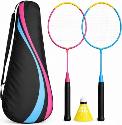 Produktbild von Badminton Set 2 Schläger - Erwachsene & Kinder mit Badmintonball & Schlägertasche – Freizeit Set für Garten & Strand (Kinder Set)