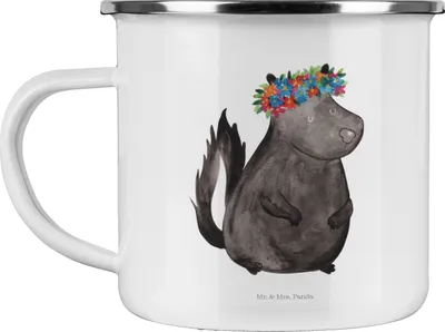 Produktbild von Mr. & Mrs. Panda Teebecher Stinktier Mädchen - Weiß - Geschenk, Pott, Yoga, Emaille Tasse, Teetasse, Namaste, Wildtier, Skunk, Raubtier, Becher, Kaffeepott