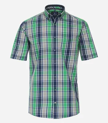 Produktbild von REDMOND Casual Herren Freizeithemd Kurzarm Button-Down-Kragen Comfort Fit Baumwolle Grün kariert L