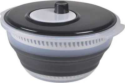 Produktbild von Famanu Salatschleuder kompakt - grau - 28 x 15 cm - nachhaltig und platzsparend für drinnen und draußen