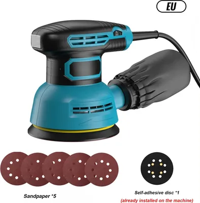 Produktbild von Elektrische Schleifmaschine - Exzenterschleifer und Poliermaschine - 300 W - Stufenlose Drehzahlregelung - 125 mm Schleifteller - Für Auto und Heimwerken