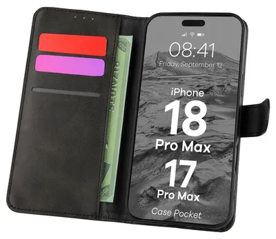 Produktbild von Handyhülle mit Klappe für iPhone 18 Pro Max / 17 Pro Max, Bizon Case Pocket, Schwarz